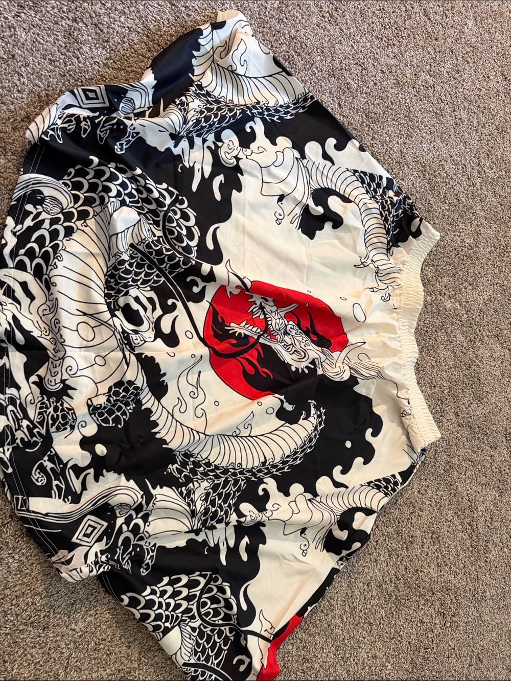 Shein- Dragon Print Satin plus size 3x skirt in Black, White & Red